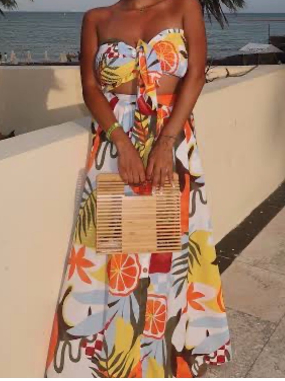 Tropical Strapless Tie-Front Maxi Dress in Multicolor